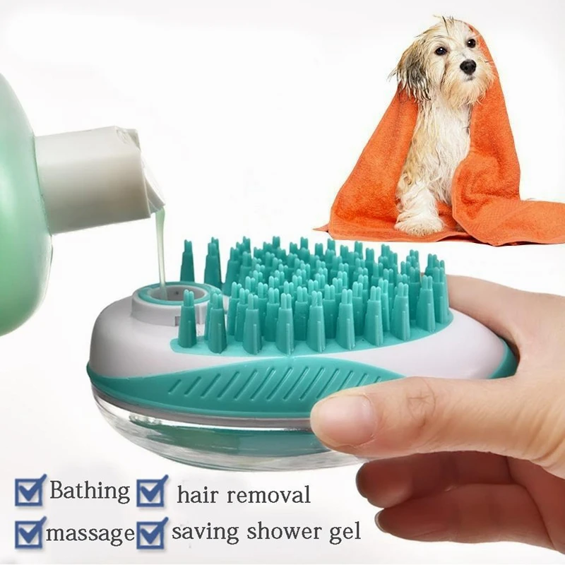 

Pet Bath Spa Brush Multifunction Dog Cat Soft Head Massage Brush with Shampoo Dispenser Dog Hair Washing Comb Body Shower Brush
