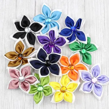 

Lulang 2" 5cm Craft Fabric Flower Satin Ribbon Flower With Crystal Appliques For Wedding Decoration DIY Hair Ornaments 60-120pcs