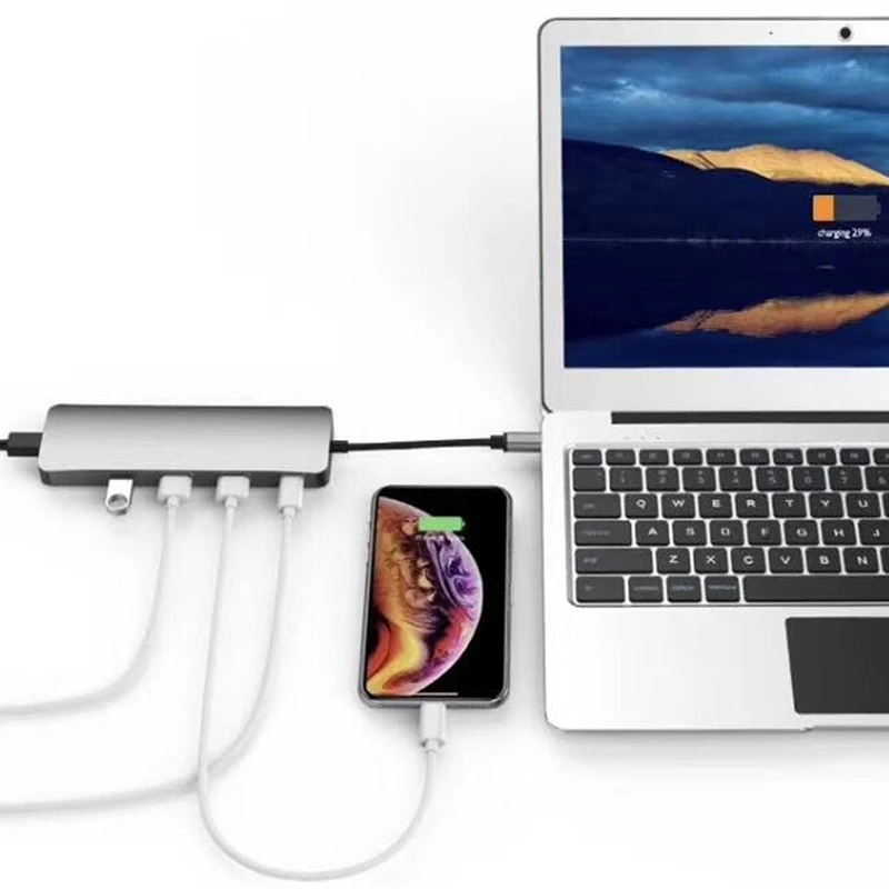 Тип-c-концентратор+ Hdmi+ Vga+ Rj45+ тип-c(зарядка+ передача данных)+ Sd/Tf Одновременное чтение 3,0 карт