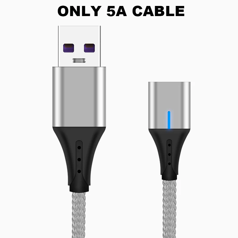 5А супер быстрая зарядка Магнитный USB кабель type C Micro usb кабель для зарядки данных быстрое зарядное устройство поддержка передачи данных 90 градусов - Цвет: 5A Silver Cable