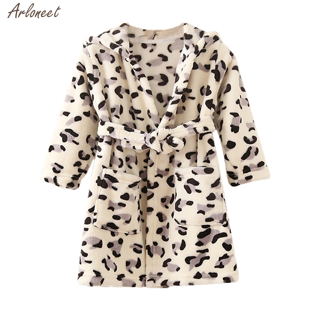 Toddler Baby Boys Girls Print Thick Warm Flannel Bathrobe Night-robe Pajamas Girls Coat Baby Pajamas Sleepwear Outfits New