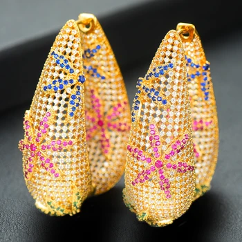 

SisCathy Trendy Charms DUBAI Big Round Hoop Statement Earring for Women Gold Flower Cubic Zirconia Earrings Wedding Jewelry