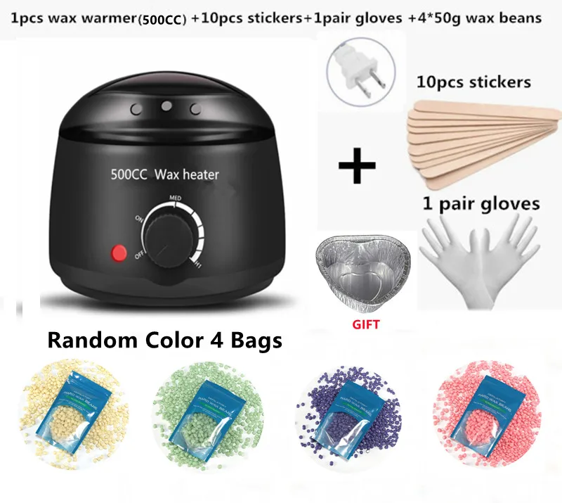 Electric 500/200cc wax warmer Hair Removal Wax-Heater Wax Beans 10pcs Wood Stickers Sets Waxing Kit cera depilator,wax heater,hair removal wax,hard wax beans,hair removal tool