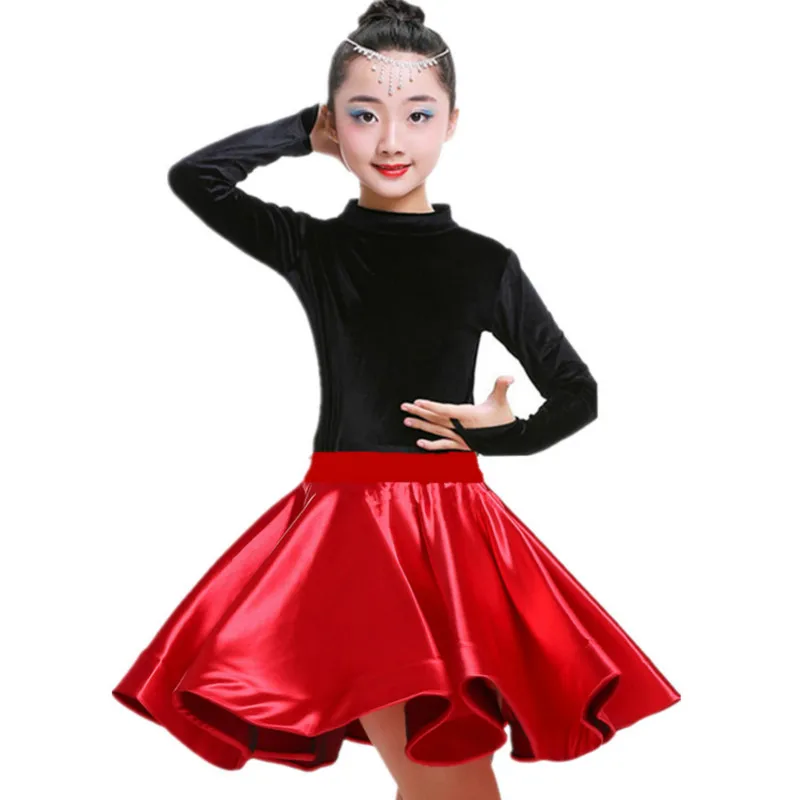 New Kids Girls Velvet Latin Dance Dresses Gymnastics Dancewear Tango