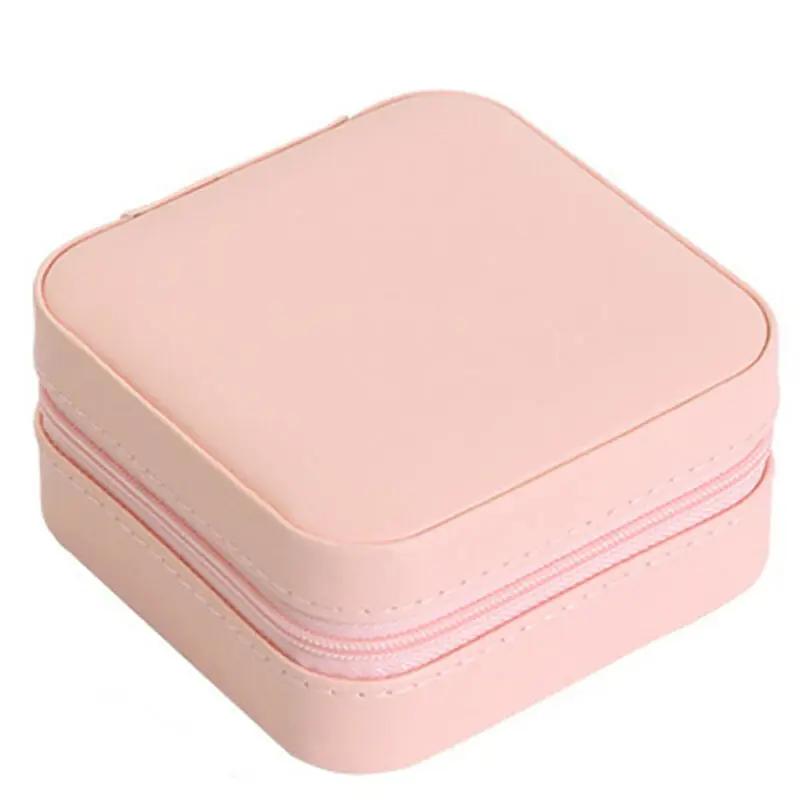 

Portable PU Jewelry Box Women Accessories Organizer Earring Ring Case Necklace Zipper Bag Storage Box Portable Gift Display Box