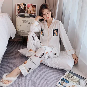 

Woman Pijama Set 2020 New Pajamas Women Spring and Autumn Thin Cute Cartoon Summer Digital Printing Home Suit Pyjamas Femme