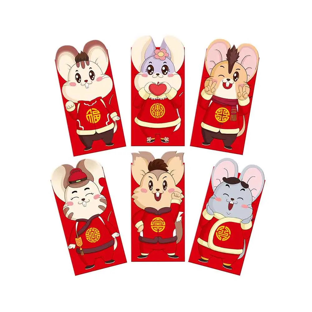 6 шт./компл. подарок красный конверт Hong Bao Весенний фестиваль Lucky китайский год крыса пакет отделение для монет мультфильм традиционные - Цвет: 1