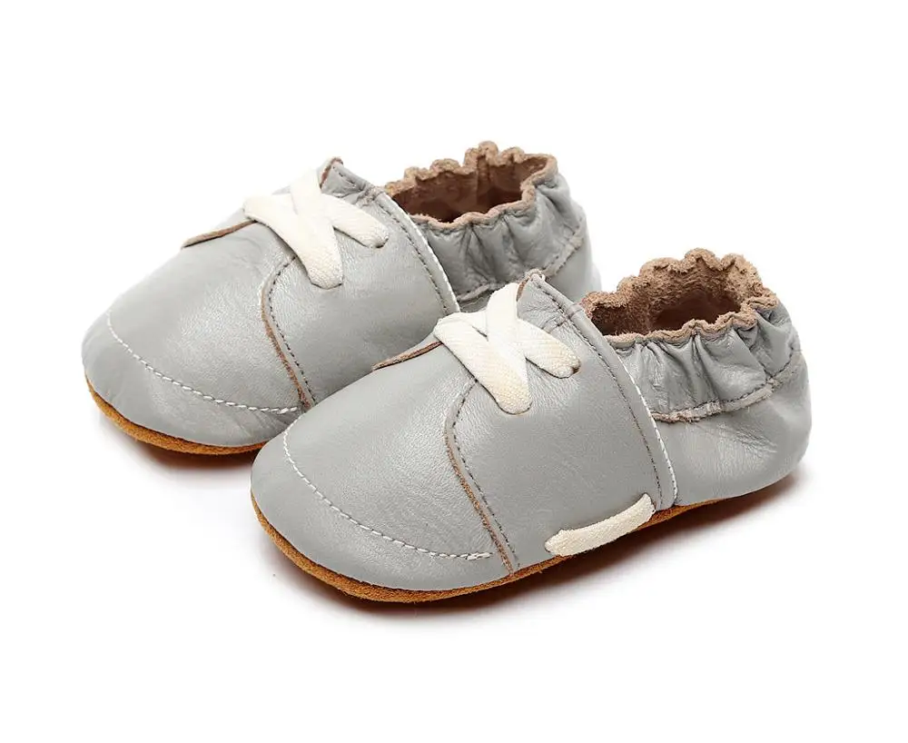 light grey Модная стильная детская обувь из натуральной кожи; мокасины для новорожденных мальчиков и девочек; Мягкая Обувь На Шнуровке; нескользящая обувь для малышей - Цвет: light grey