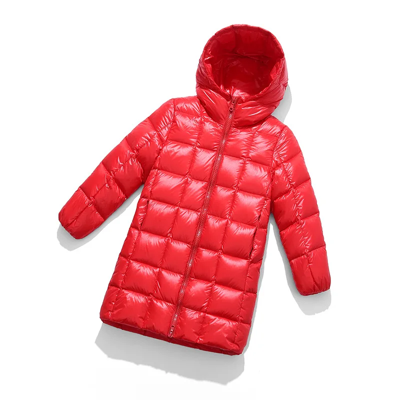 Girl Clothing Long Down Clothes Winter Boys Down Jacket Kids Warm Light Hooded Coats Teen Outerwear Parka Coat - Цвет: Красный