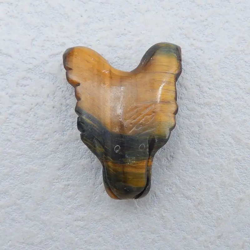 1Pcs Natural Stone Tiger Eye Handcarved Wolf Head Side Drilled Necklace Pendant 38x27x13mm 13g Fashion Pendant