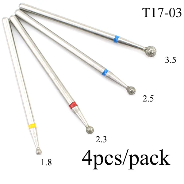 1 шт. Алмазный шариковый роторный фреза для маникюра, ногтей, сверло для кутикулы, электрические пилочки для ногтей, инструменты для удаления геля - Цвет: 4pcs T17-3