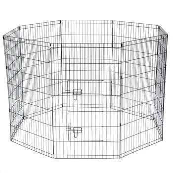 

Pet Cage Black 42" Tall Wire Fence Dog Cat Folding Exercise Yard 8-Piece Open Door Panel Metal Playpen