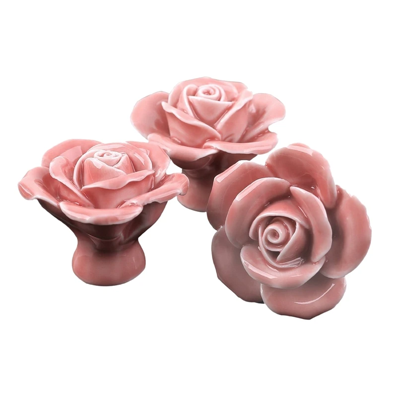 

ELEG-10 Pcs Ceramic Vintage Floral Rose Flower Door Knobs Handle Drawer Kitchen + Screws (Pink)