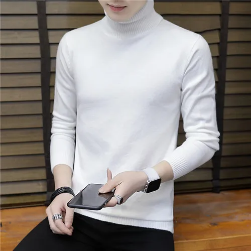 Men Turtleneck Sweater Autumn Winter Solid Color Casual Sweater Men's Slim Fit Knitted Pullovers Bottoming Jumper