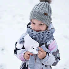 Милый детский зимний шарф с мультяшным рисунком; кашемировый вязаный шарф с заячьими ушками для девочек и мальчиков; Детские шарфы; шейные платки и обертывания