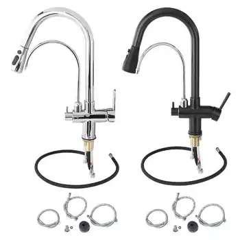 

Modern 3 in 1 Filter Purifier Kitchen Faucet Double Handle Pull‑Out Sink Hot Cold Water Tap
