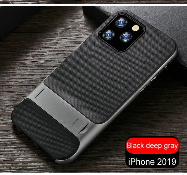 Black deep gray Кронштейн оболочки для Apple iPhone 11 Pro 11 Pro Max чехол для телефона Роскошный тонкий чехол на заднюю панель телефона для Coque iPhone 11 Pro Max чехол iPhone11 кожа - Цвет: Black deep gray