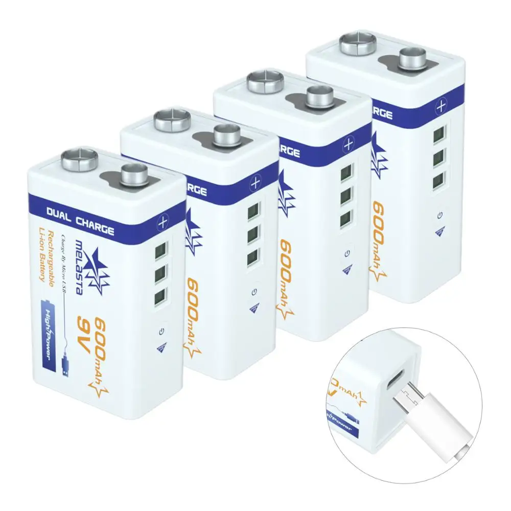 4PCS 9V PPP3 6F22 Micro USB 600mAh перезаряжаемая литий-ионная батарея для сигнализации дыма беспроводной микрофон гитара Эквалайзер Интерком мультиметр - Цвет: 4PCS