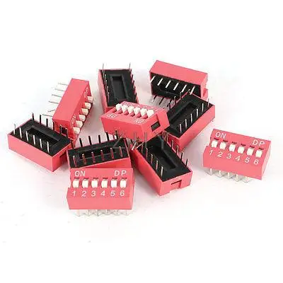 

10 Pcs Red 2.54mm Pitch 12 Pins 6 Positions Ways Slide Type DIP Switch