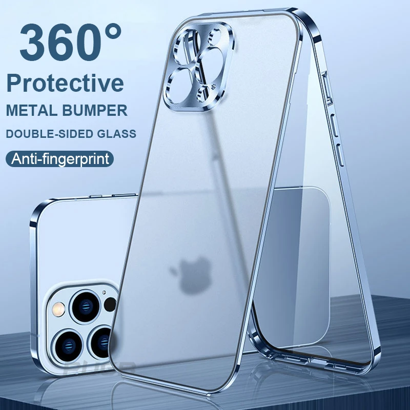 apple 13 pro case Luxury Double-sided Glass Aluminum Metal Bumper Case For iPhone 13 Pro Max 13pro Matte Transparent 360 Protect Shockproof Cover iphone 13 pro phone case