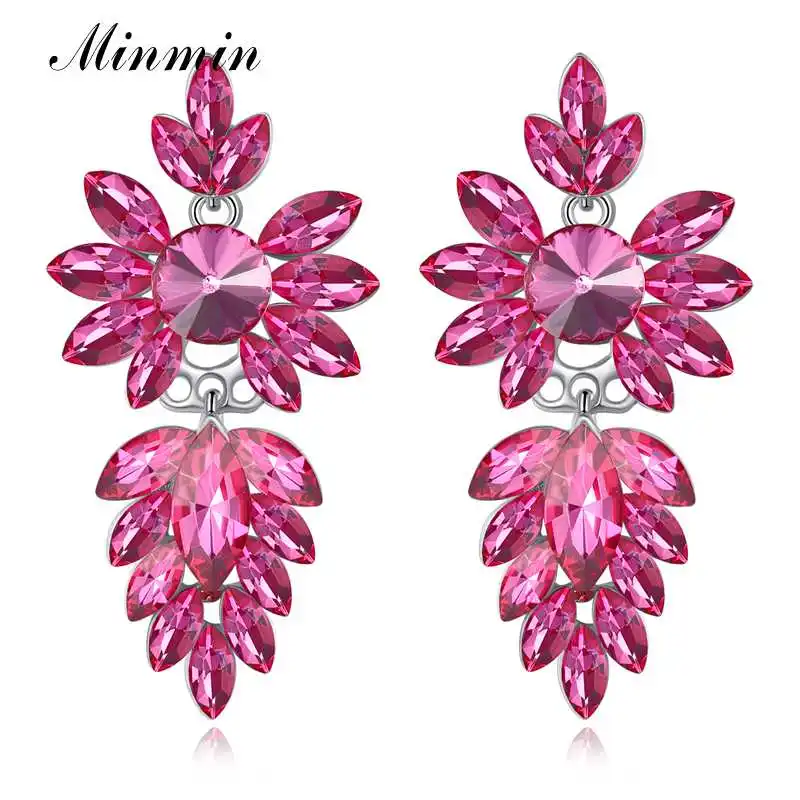 Minmin фирменный дизайн уникальный розового цвета с украшением в виде кристаллов Свадебные Висячие серьги для женщин женские блестящие, со стразами свадебные туфли с цветами и серьги Модные украшения