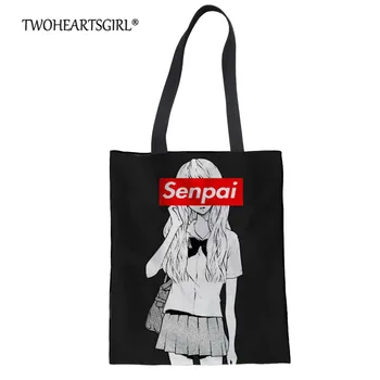 

Twoheartsgirl Large Capacity Girl Canvas Shoulder Bag Sugoi Senpai Anime Waifu Print Shopping Bag Totes Cartoon Handbag Bolsa