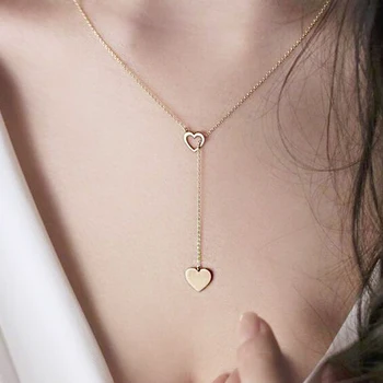 

Fashion Simple Hollow Out Heart-shaped Pendant Necklace Charming Female Gold Clavicle Chain Choker Women's Party Wedding Jewelry