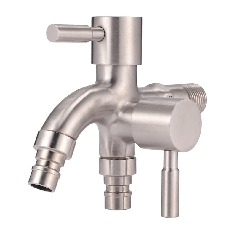 

Stainless Steel Wall-In Faucet 1 in 2 Out Multifunctional Water Tap 304 Steel Bathroom & Kitchen Bibcocks