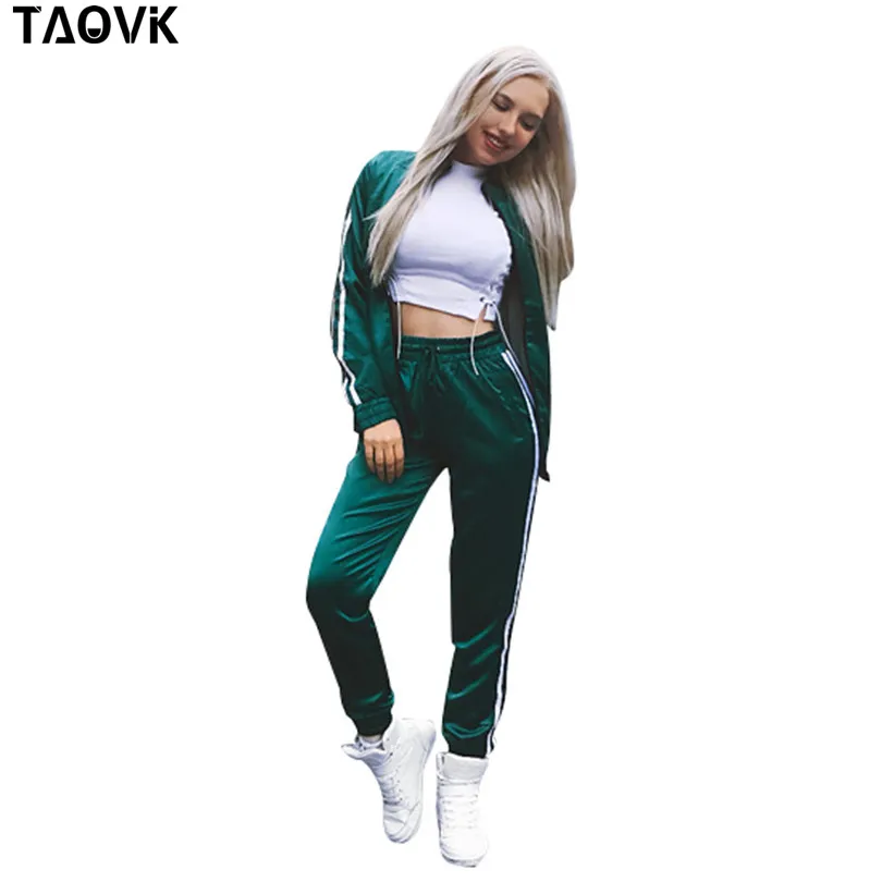 Женский костюм в полоску TAOVK из двух предметов: куртка на молнии с длинным рукавом