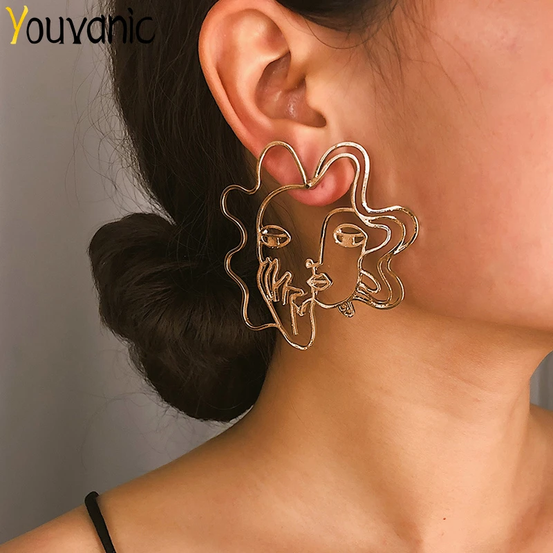 

Youvanic Fashion Cute Large Abstract Human Face Drop Earrings Gold Dangle Earring For Women Girls Statement Female Jewelry 1480