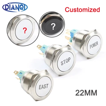

Customization button 22mm Metal push button switch ring lamp flat round latching Momentary 12V Green Red Blue LED buttonAlumina