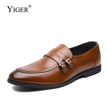 

YIGER New men loafers soft leather large size men's dress shoes male formal shoes slip-on casual fashion loafers 0407
