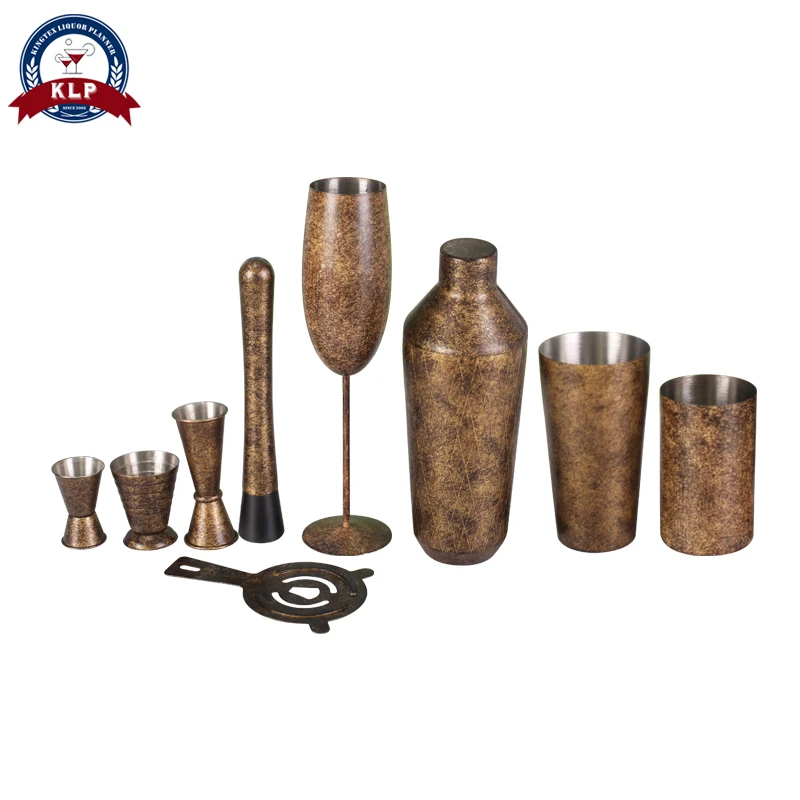 

Premium 9pcs luxury stainless steel vintage style cocktail bar tool kit