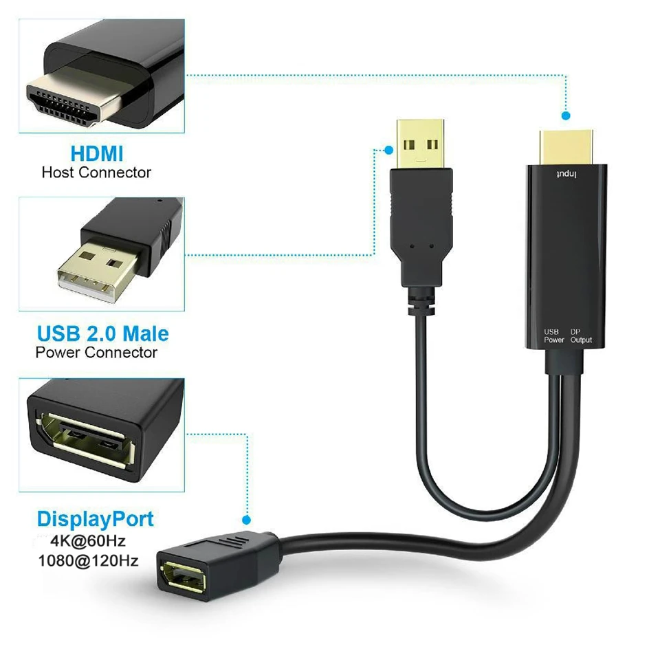 Hdmi para Displayport Hdmi para dp 2.0 para Displayport Melhor Adaptador Cabo 1080p 120hz Conversor Masculino Hdmi Fêmea 1.4 pc 2021 4k 60hz - Image 2