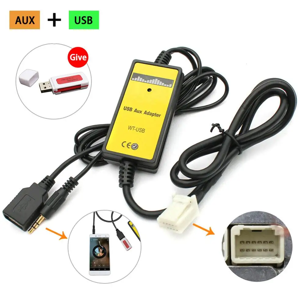 

Car MP3 Player Radio Aux & USB In Input Adapter For Toyota Camry Lexus Series 6+6pin Radio USB MP3 Interface CD Changer Adapter