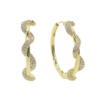 

Gold color snake earring European fashion women jewelry micro pave cz circle hoops for women