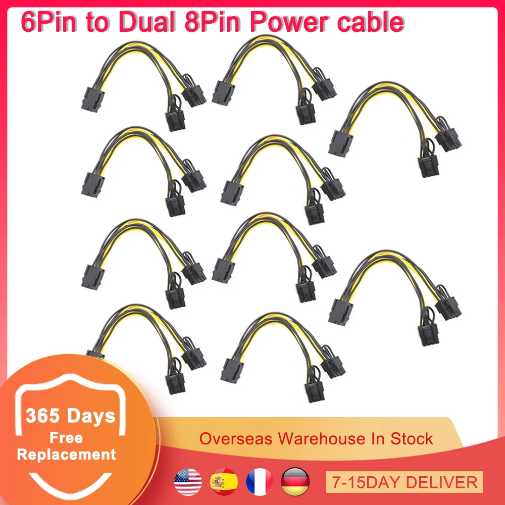 10pcs 20cm Graphics Card Power Cable 6pin to Dual 8pin 6+2pin Splitter 6-pin 8-pin for BTC ETH GPU Mining Miner | Компьютеры и офис
