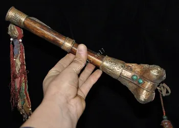 

wedding decoration Tibetan Buddhism silver inlay old cattle bone snake Ritual Kangling Trumpet Horn