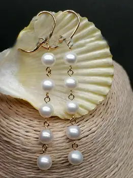 

round natural AAA 7-8 mm South Sea White Pearl Dangle Earrings