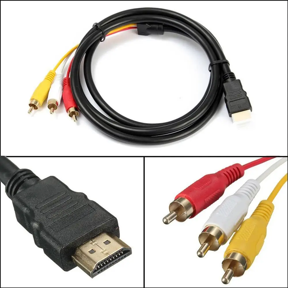 Позолоченные разъемы 5 футов 1 м 1080P HDTV HDMI штекер на 3 RCA аудио видео av кабель
