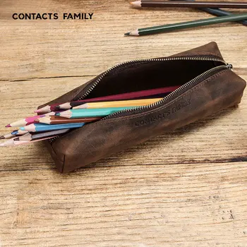 

Crazy Horse Leather Retro Pencil Case Square Zipper Large Capacity Stationery Storage Pencil Case Pencil Pouch For Gifts