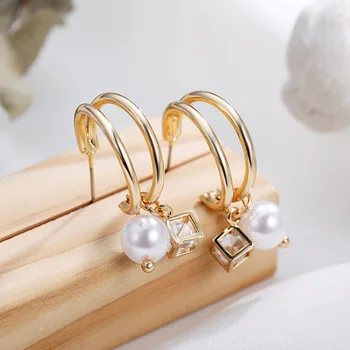 

CHIMERA Simple Circle Pearls Drop Earrings for Women Elegant Korean Style Jewelry Accessories Trendy Pendant Earrings