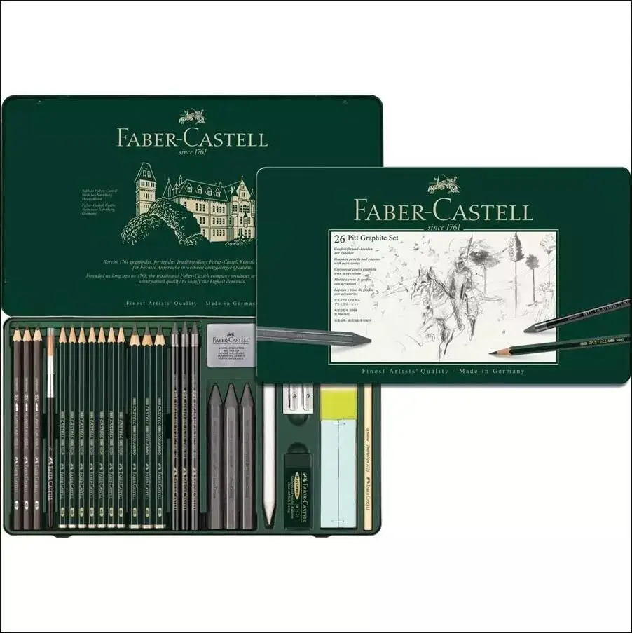 Faber Castell Питт графитовые комплект 9000 олова 11/19/26/33 Профессиональный эскизов карандаши для рисования набор 112972 112973 112974 112977 - Цвет: 112974 tin of 26