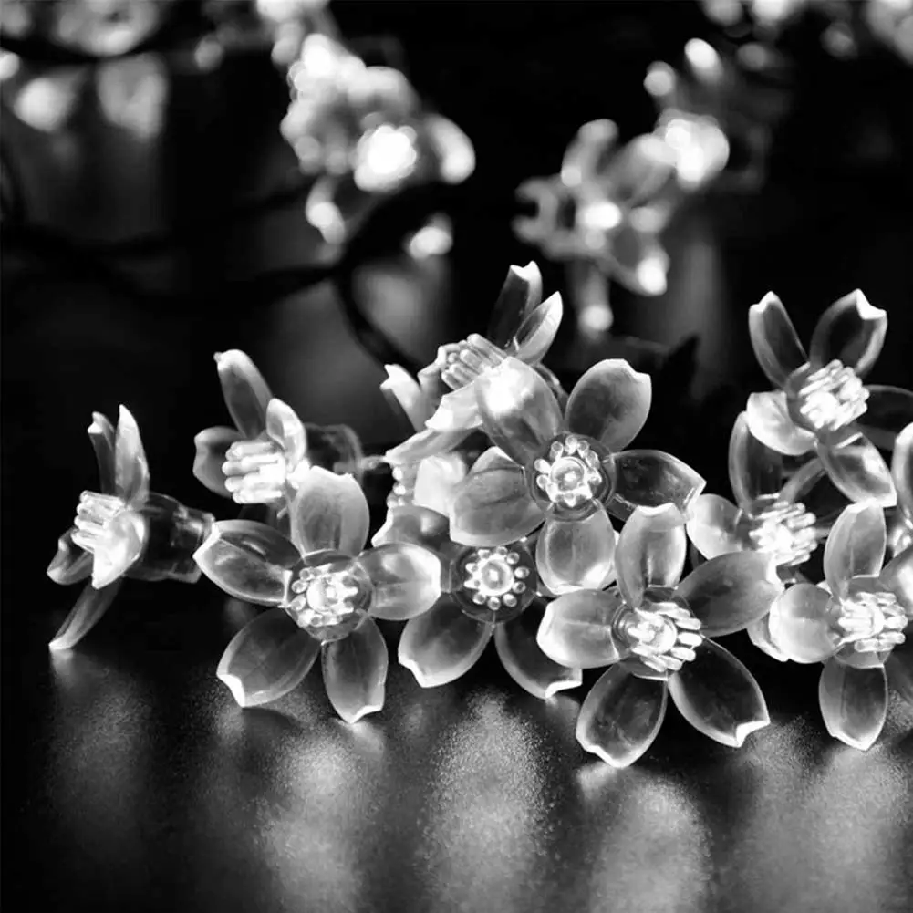 7M 50 LEDs Waterproof String Cherry Blossoms Flower String Light Solar Powered Fairy Lights for Outdoor Garden Holiday Decor