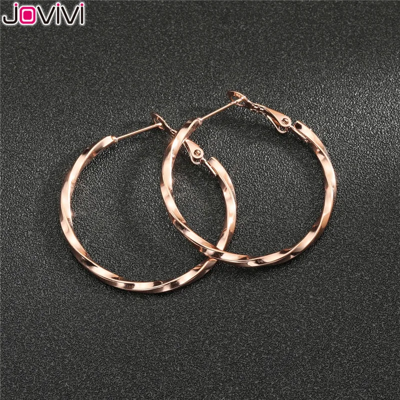 Jovivi Нержавеющая сталь 20G серьги в виде колец, для Для женщин леди большой геометрический полый заявление серьга кольцо подарки Панк уха ювелирные изделия - Окраска металла: Rose Gold