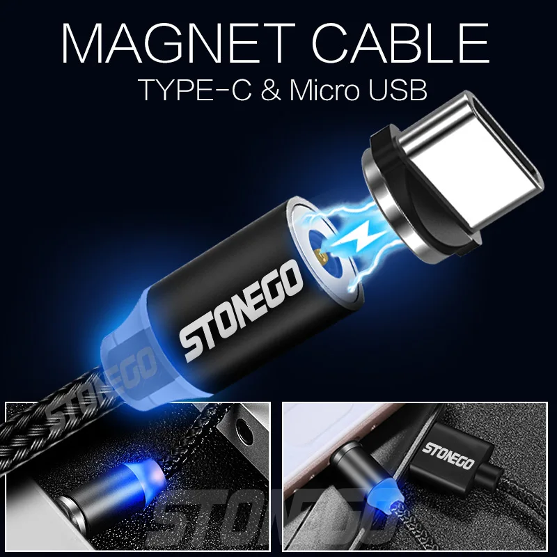 Магнитный USB кабель STONEGO Micro Type C для быстрой зарядки и передачи данных мобильный