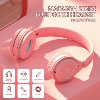 Macaron-Auriculares inalámbricos con Bluetooth para videojuegos, estéreo, deportivos, graves, reproductor de MP3