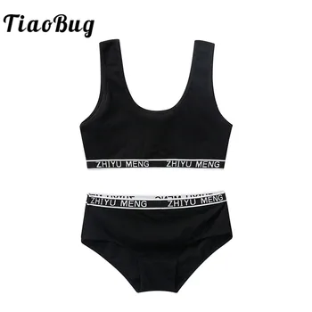 

TiaoBug Kids Teenage Girls Puberty Students Dance Underwear Soft Cotton Bralette Training Bra Top Sports Undies with Panties Set