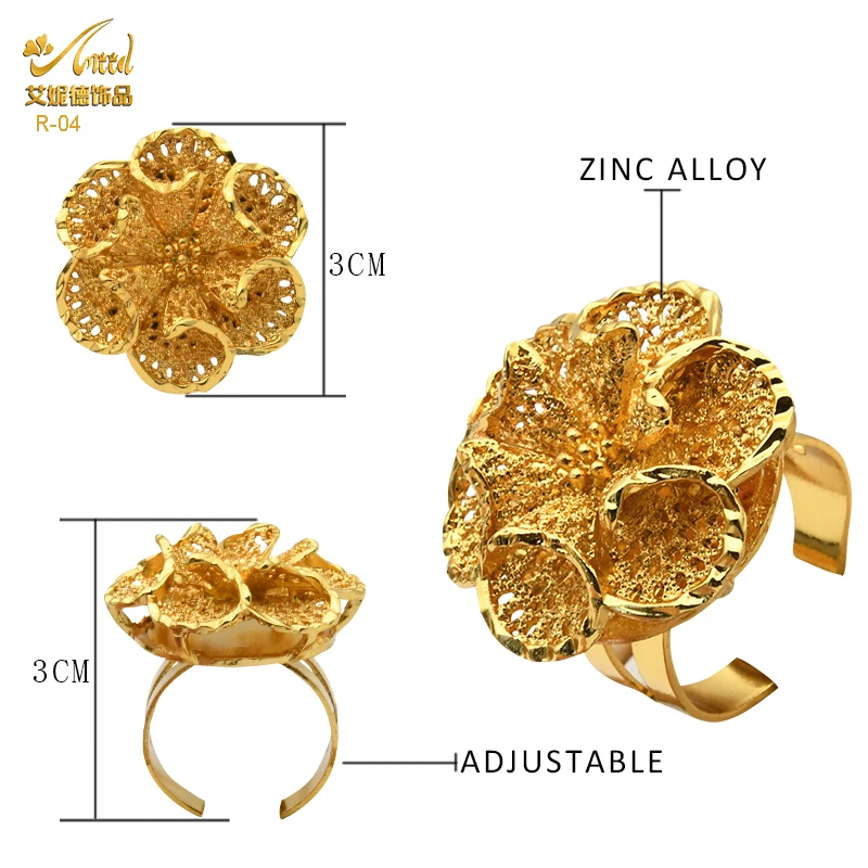 Dubai Golden Ring Brazilian Women 24K Gold Color Wedding Bride Arabic Ethiopian Big Nigerian Jewellery Moroccan Resizable gold color rings,gold color ring,finger ring,adjustable rings,wedding rings,wedding ring