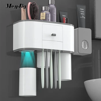 

1Set Magnetic Adsorption Toothbrush Holder Automatic Saving Toothpaste Dispenser Wall Mount Multifunction Bathroom Accessorie